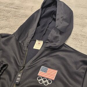 Vintage USA Olympic Committee Hoodie Black Zip‎ Up Jacket Mens L Made in USA